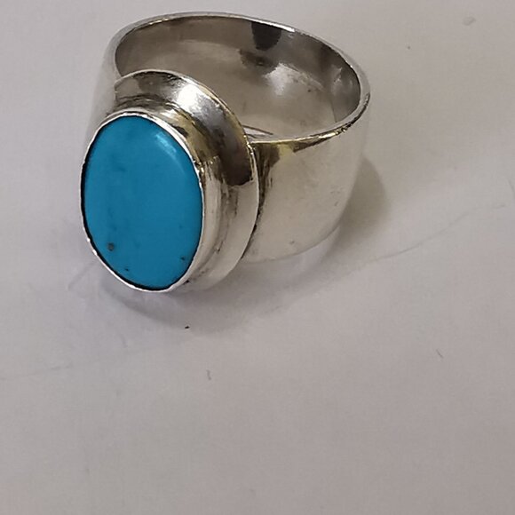 Large Modernist  Sterling Silver turquoise ring - Picture 7 of 9